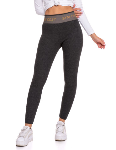 Legginsy - Legginsy damskie ocieplane w prążek wysoki stan GRAFIT - produkt 2