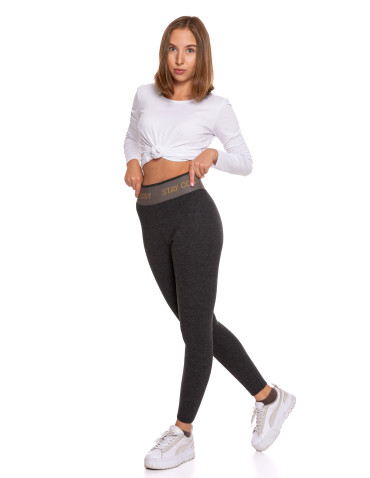 Legginsy - Legginsy damskie ocieplane w prążek wysoki stan GRAFIT - produkt 4