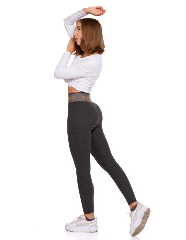 Legginsy - Legginsy damskie ocieplane w prążek wysoki stan GRAFIT - produkt 5