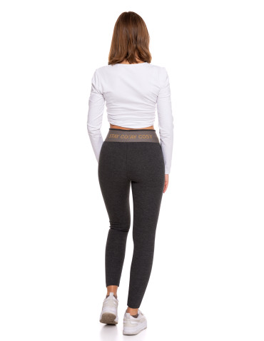 Legginsy - Legginsy damskie ocieplane w prążek wysoki stan GRAFIT - produkt 6