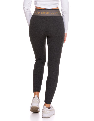 Legginsy - Legginsy damskie ocieplane w prążek wysoki stan GRAFIT - produkt 7