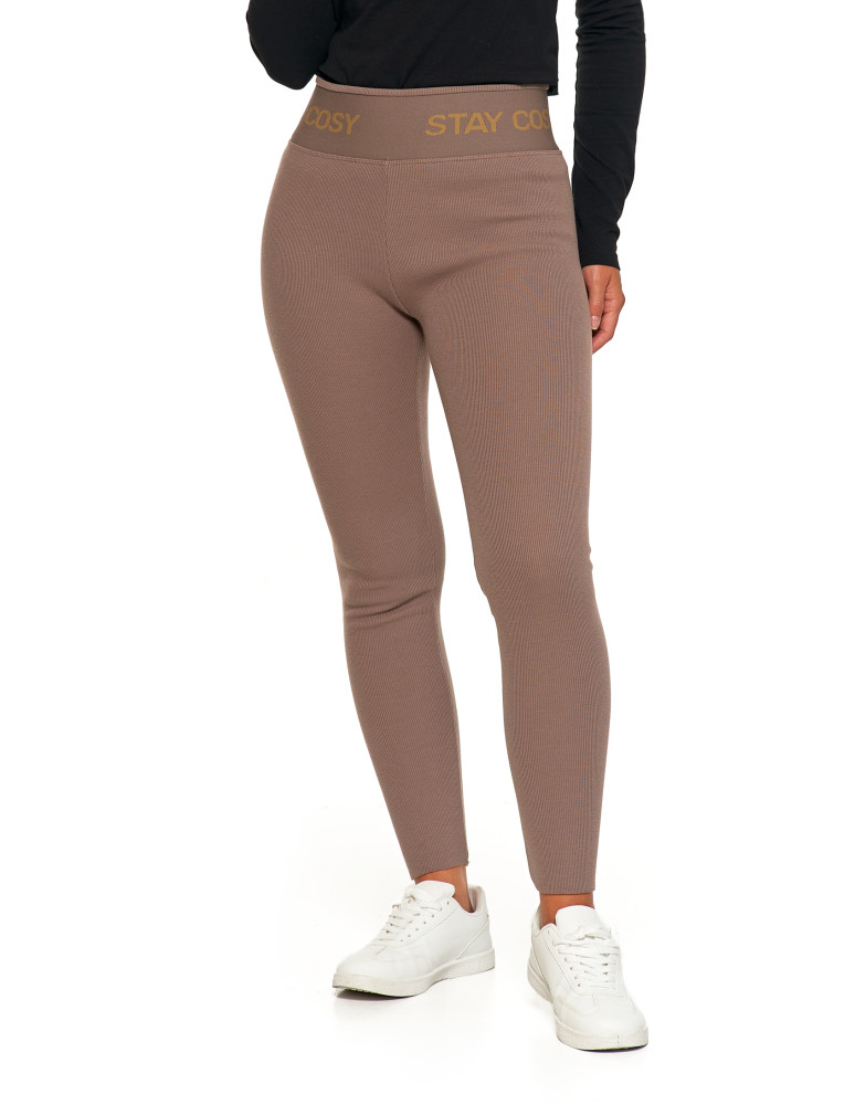 Legginsy - Legginsy damskie ocieplane w prążek wysoki stan MOKKA - produkt moraj.pl 5
