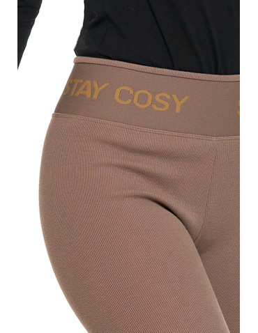 Legginsy - Legginsy damskie ocieplane w prążek wysoki stan MOKKA - produkt 3