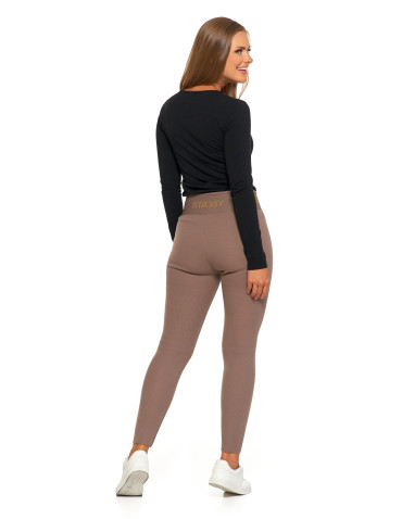 Legginsy - Legginsy damskie ocieplane w prążek wysoki stan MOKKA - produkt 6
