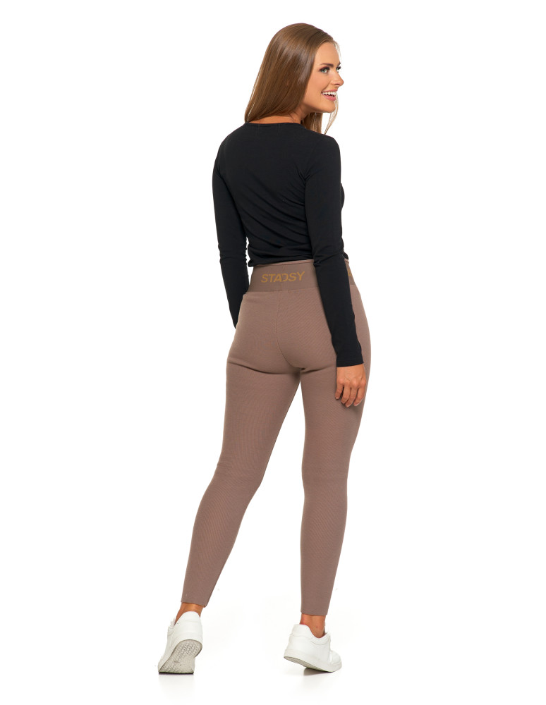 Legginsy - Legginsy damskie ocieplane w prążek wysoki stan MOKKA - produkt moraj.pl 6