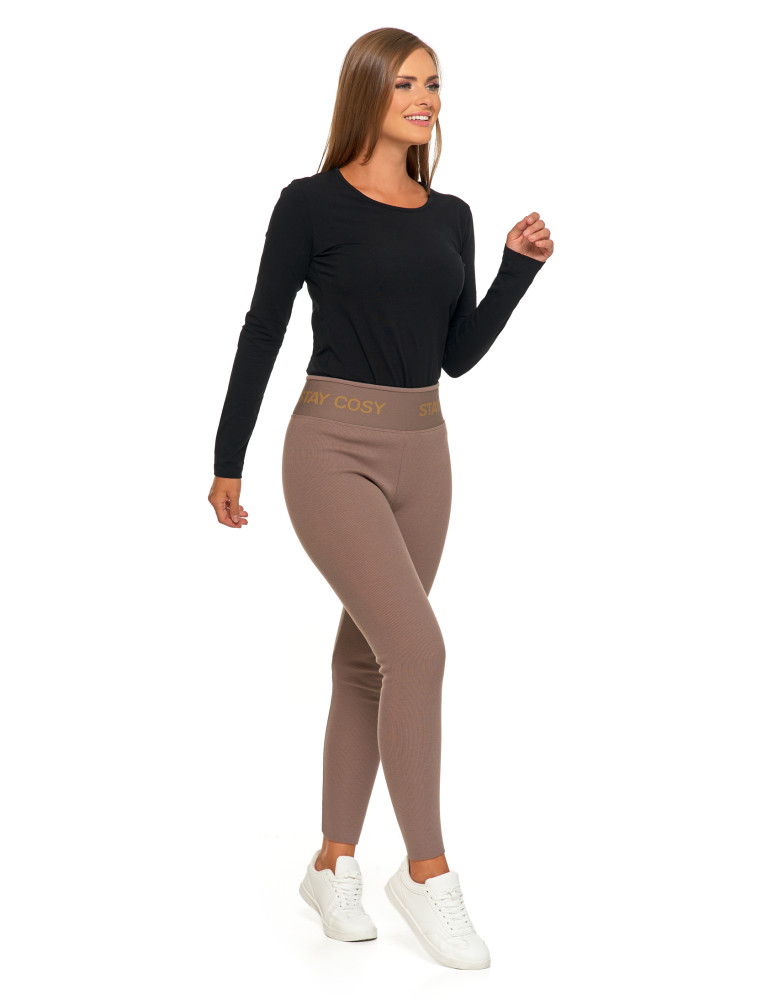 Legginsy - Legginsy damskie ocieplane w prążek wysoki stan MOKKA - produkt moraj.pl 8