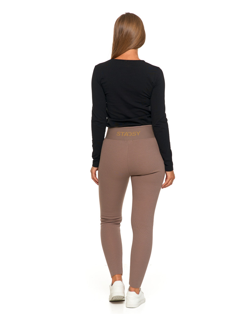 Legginsy - Legginsy damskie ocieplane w prążek wysoki stan MOKKA - produkt moraj.pl 9