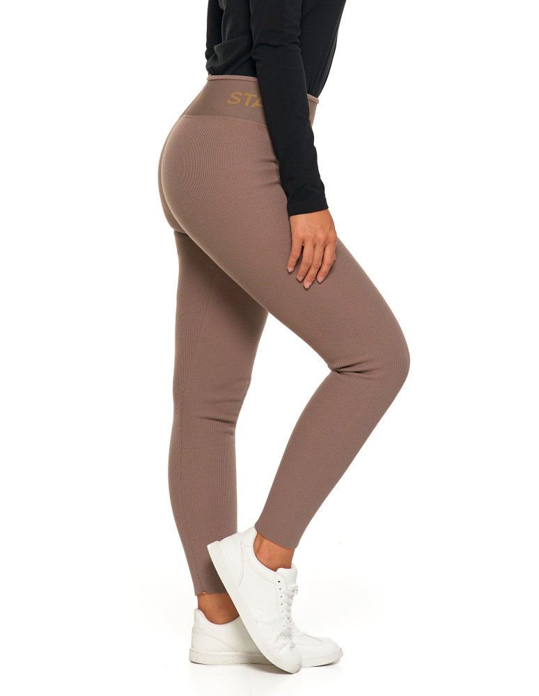 Legginsy - Legginsy damskie ocieplane w prążek wysoki stan MOKKA - produkt moraj.pl 10