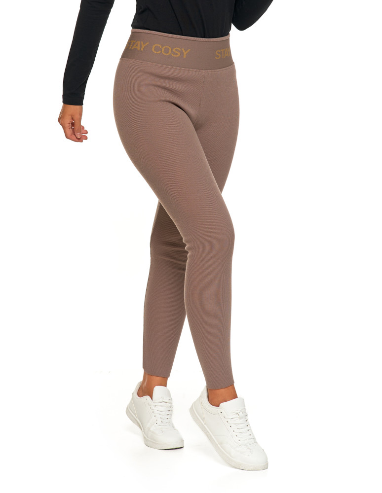 Legginsy - Legginsy damskie ocieplane w prążek wysoki stan MOKKA - produkt moraj.pl 11
