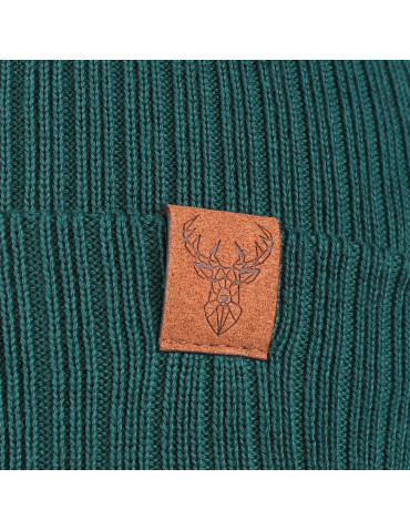 Czapki - Czapka damska typu beanie w prążek gładka ZIELONY - produkt 1