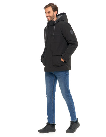 Odzież wierzchnia - Kurtka zimowa męska z kieszeniami cargo CZARNY - produkt 11