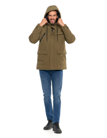 Odzież wierzchnia - Kurtka zimowa męska z kieszeniami cargo KHAKI - produkt 12