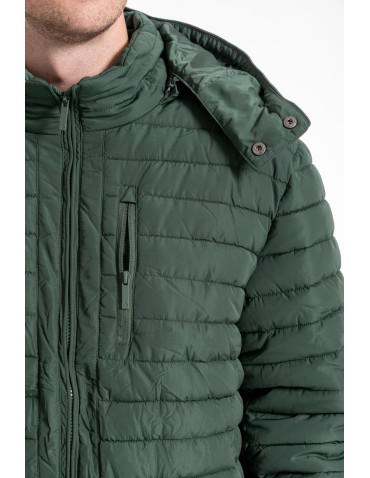 Odzież wierzchnia - Męska kurtka pikowana z odpinanym kapturem ZIELONY - produkt 3