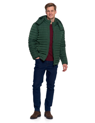 Odzież wierzchnia - Męska kurtka pikowana z odpinanym kapturem ZIELONY - produkt 10