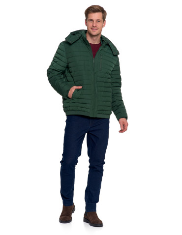 Odzież wierzchnia - Męska kurtka pikowana z odpinanym kapturem ZIELONY - produkt 12