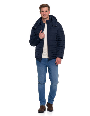 Odzież wierzchnia - Męska kurtka pikowana z odpinanym kapturem GRANATOWY - produkt 10