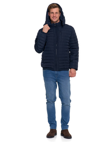Odzież wierzchnia - Męska kurtka pikowana z odpinanym kapturem GRANATOWY - produkt 13