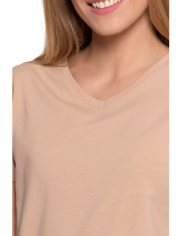 Nowości - Piżama damska bawełniana z krótkim rękawem i spodenkami BEŻOWY - produkt 5