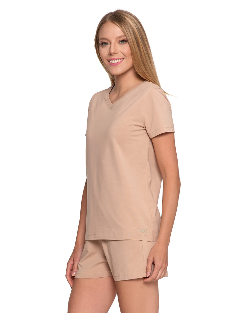 Nowości - Piżama damska bawełniana z krótkim rękawem i spodenkami BEŻOWY - produkt moraj.pl 3