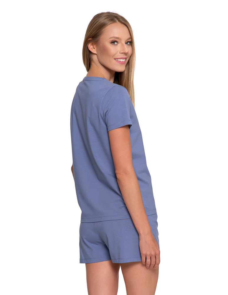 Nowości - Piżama damska bawełniana z krótkim rękawem i spodenkami NIEBIESKI - produkt moraj.pl 2