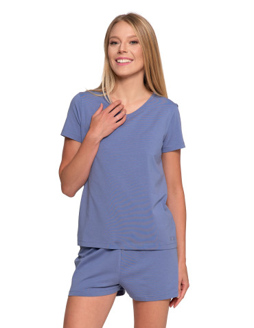Nowości - Piżama damska bawełniana z krótkim rękawem i spodenkami NIEBIESKI - produkt 10