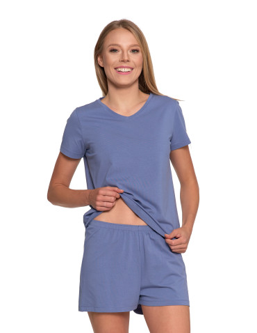 Nowości - Piżama damska bawełniana z krótkim rękawem i spodenkami NIEBIESKI - produkt 11