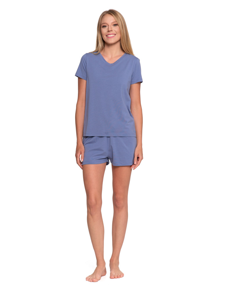 Nowości - Piżama damska bawełniana z krótkim rękawem i spodenkami NIEBIESKI - produkt moraj.pl 12