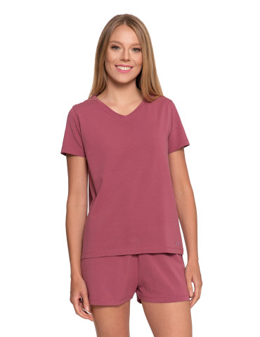 Nowości - Piżama damska bawełniana z krótkim rękawem i spodenkami CIEMNY RÓŻOWY - produkt 6