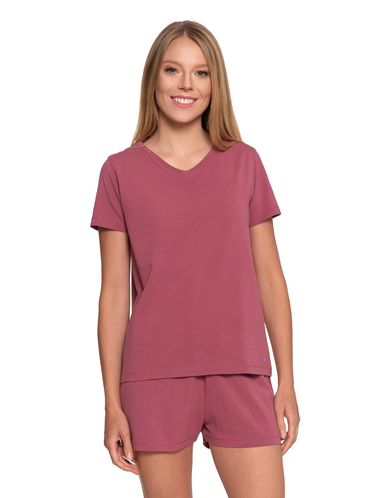 Nowości - Piżama damska bawełniana z krótkim rękawem i spodenkami CIEMNY RÓŻOWY - produkt moraj.pl 6