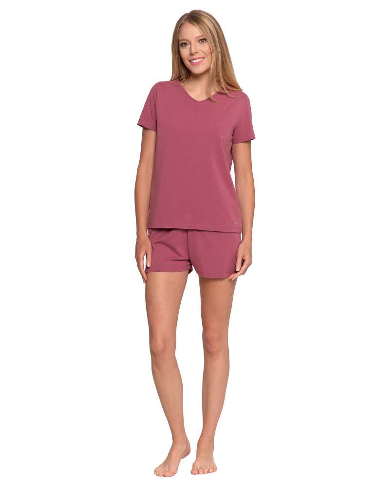 Nowości - Piżama damska bawełniana z krótkim rękawem i spodenkami CIEMNY RÓŻOWY - produkt moraj.pl 7