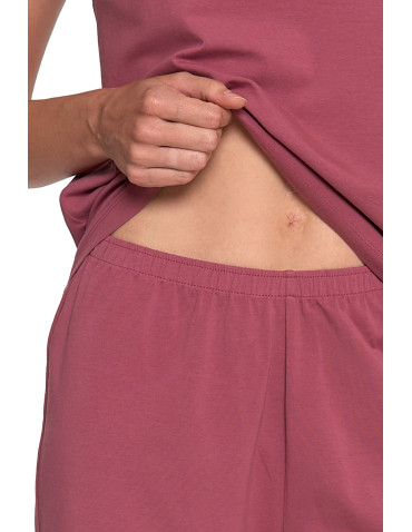 Nowości - Piżama damska bawełniana z krótkim rękawem i spodenkami CIEMNY RÓŻOWY - produkt 5