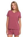 Piżama damska bawełniana z krótkim rękawem i spodenkami CIEMNY RÓŻOWY