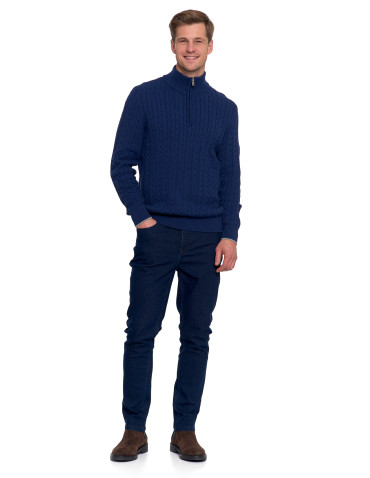 Swetry - Męski sweter dzianinowy z półgolfem i zamkiem GRANATOWY - produkt 14