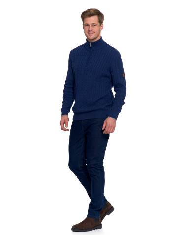 Swetry - Męski sweter dzianinowy z półgolfem i zamkiem GRANATOWY - produkt 15