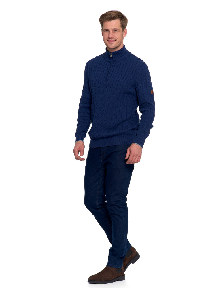 Swetry - Męski sweter dzianinowy z półgolfem i zamkiem GRANATOWY - produkt moraj.pl 15