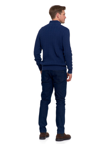 Swetry - Męski sweter dzianinowy z półgolfem i zamkiem GRANATOWY - produkt 13