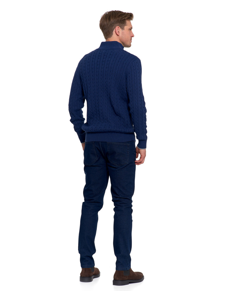 Swetry - Męski sweter dzianinowy z półgolfem i zamkiem GRANATOWY - produkt moraj.pl 13