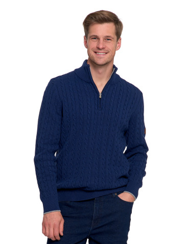 Swetry - Męski sweter dzianinowy z półgolfem i zamkiem GRANATOWY - produkt 11