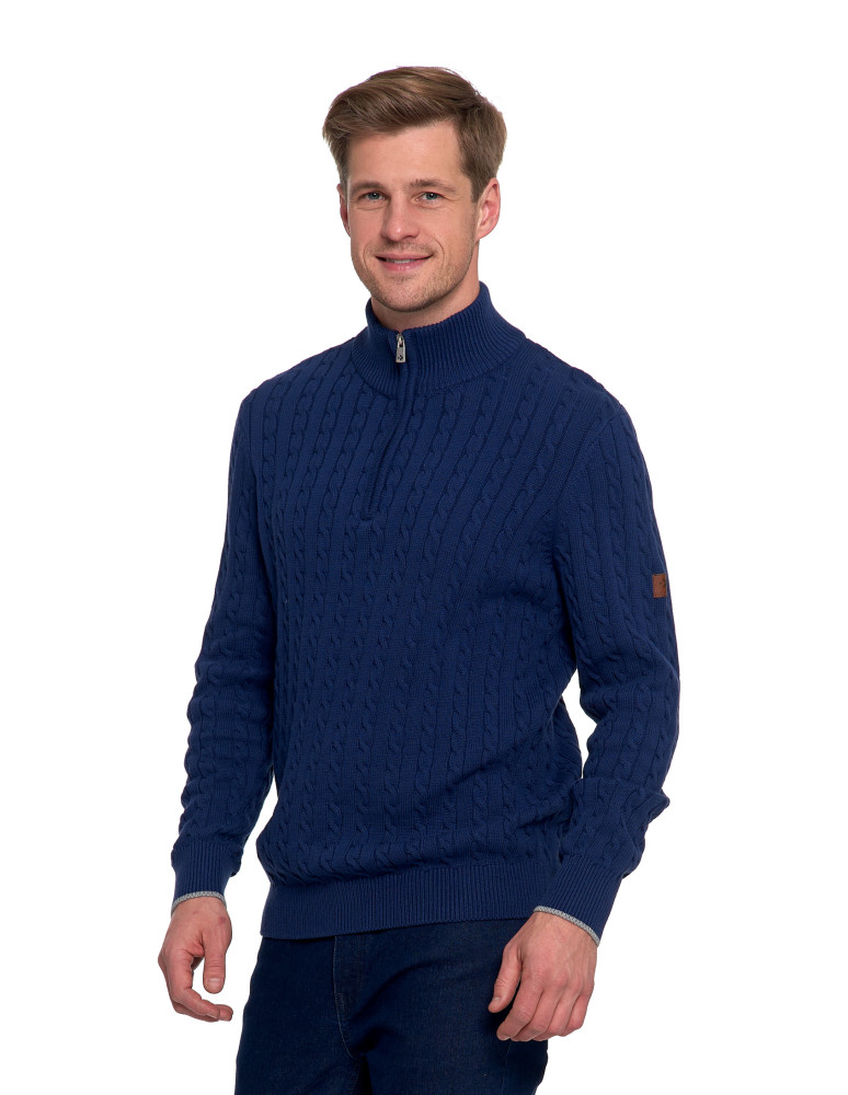 Swetry - Męski sweter dzianinowy z półgolfem i zamkiem GRANATOWY - produkt moraj.pl 10