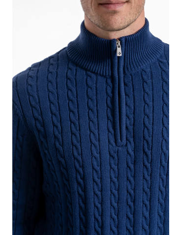 Swetry - Męski sweter dzianinowy z półgolfem i zamkiem GRANATOWY - produkt 9