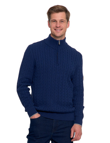 Swetry - Męski sweter dzianinowy z półgolfem i zamkiem GRANATOWY - produkt 4