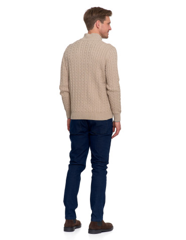 Swetry - Męski sweter dzianinowy z półgolfem i zamkiem BEŻOWY - produkt 9