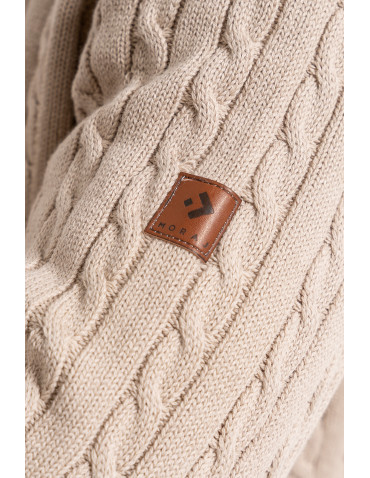 Swetry - Męski sweter dzianinowy z półgolfem i zamkiem BEŻOWY - produkt 5