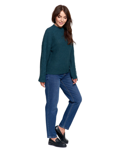 Swetry - Damski sweter luźny z szerokimi rękawami CIEMNY ZIELONY - produkt 10