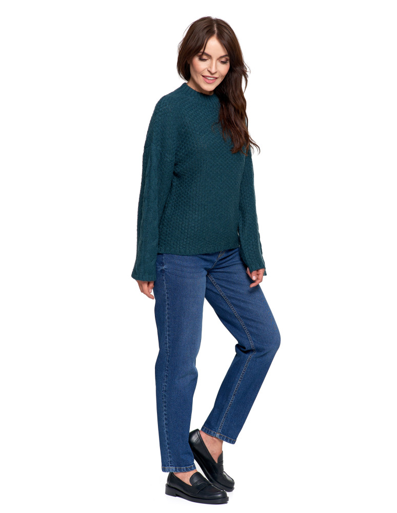 Swetry - Damski sweter luźny z szerokimi rękawami CIEMNY ZIELONY  - produkt moraj.pl 10