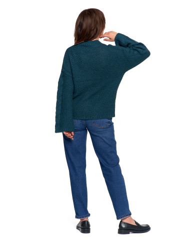 Swetry - Damski sweter luźny z szerokimi rękawami CIEMNY ZIELONY - produkt 9