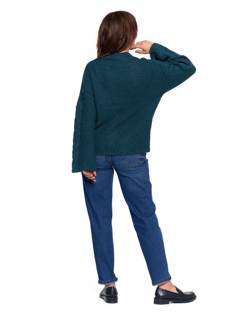 Swetry - Damski sweter luźny z szerokimi rękawami CIEMNY ZIELONY  - produkt moraj.pl 9