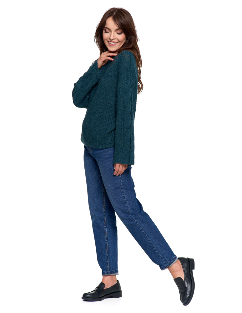 Swetry - Damski sweter luźny z szerokimi rękawami CIEMNY ZIELONY  - produkt moraj.pl 8