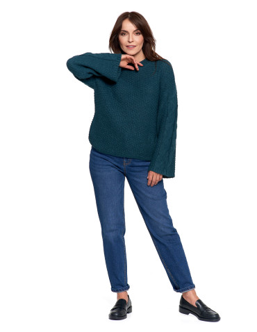 Swetry - Damski sweter luźny z szerokimi rękawami CIEMNY ZIELONY - produkt 7