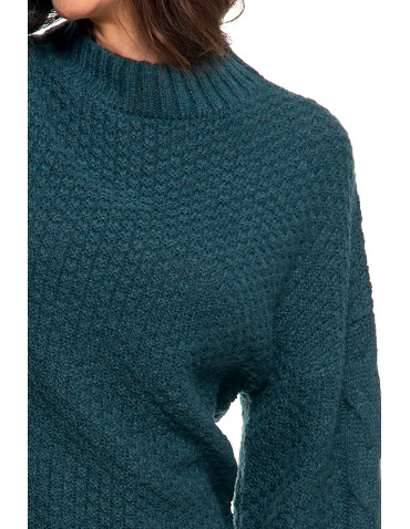 Swetry - Damski sweter luźny z szerokimi rękawami CIEMNY ZIELONY - produkt 5